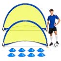 Poray Soccer Goal for Kid Easy-up Set of Two Portable Soccer Net 210D Oxford with 8 Field Marker Cones Extra Stakes Fun for Backyard and Soccer Training