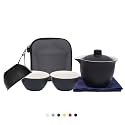 Porcelain Chinese Gongfu Tea Sets for Adults Portable Kungfu Teapot and Cup Set Small Ceramic Tea Party Set Travel Teaset with Lid for Home Gifting Outdoor and Office (Black)