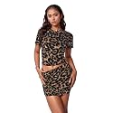 PORRCEY Women Sexy Casual 2 Piece Leopard Cheetah Print Mini Dress