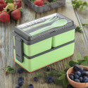 Porslin Compartment Pista Color with Spoon and Fork Office School Collage 3 Containers Plastic Office Lunch Box (1500 ml)