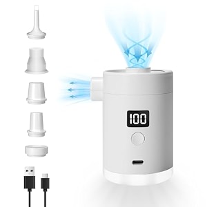 portable air pump for inflatables 4000mah type-c rechargeable battery powered ultra-mini electric air pumps with 5 nozzles amp camping light for air mattress air bed pool floats raft white