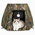 Portable Assembly-Free Cat Pop Up Tent, Ventilation Outdoor Indoor Cat House with Detachable Toy Ball, Sunshade Camping Pet Tent for Cats with Non-Slip Cushion Up to 15LB