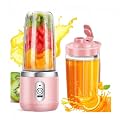 Portable Blender Electric Juicers Fruit Mixers USB Rechargeable Smoothie Mini Personal Juicer 6 Blades 3Gears With 1500 Mah Rechargeable Battery [Pink] [Smoothie Blender]