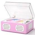 Portable CD Player with Speaker, Retro CD Player with Bluetooth Input and Output, CD Players for Home with Led Display, Headphone Jack, USB & AUX Playback, Built-in HiFi Stereo, Pink