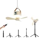 Portable Ceiling Fan, 7600 mAh Battery Camping Fan, 2-in-1 Standing and Hanging Design for Camping and Dormitory with Hanging Strap for Canopy Tent, Beige