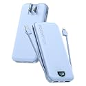 citicr Portable Charger 10000mAh PD20W w/Built-in Cables &amp; Wall Plug Blue