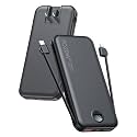 citicr Portable Charger 10000mAh PD20W w/Built-in Cables & Wall Plug Black