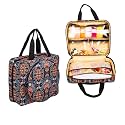 Portable Square Cross Stitch Starter Kits Bag Embroidery Project Bag Embroidery Tool Storage Tote Bag with Multifunctional Pockets, Bag Only (Colorful Pattern)