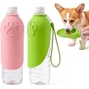 Portable Dog Water Bottle Foldable Silicone Travel Water Bottle，Green+Pink