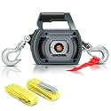 Portable Drill Winch of 1500 LB, Black Handheld Drill Winch with 40 Foot Synthetic Rope, Rotate The Hook 360 Degrees, for Lifting & Dragging