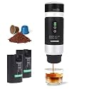 Portable Electric Espresso Machine with Removeable Battery, Mini Travel Coffee Maker, 3-in-1 Car Coffee Maker Self-Heating with USB-C for RV Hiking Office Camping (Ground Coffee & Capsule Compatible)