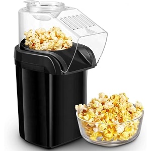    portable electric hot air popcorn maker 1200w  oil-free popper for healthy homemade snacks ideal for family kitchen amp movie time kids nights -black