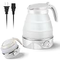 Portable Electric Travel Kettle, 600ml Collapsible Silicone Kettle with Temperature Adjustment Function for Camping, Hotels and Travel, White