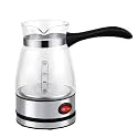 Portable Electric Turkish Coffee Maker 0.5L, Borosilicate Glass Ibrik with 600W Rapid Heating, One-Touch Operation, Cool Touch Handle, Coffee Tea Milk Boiler with Measuring Scale