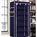 Portable Fabric Wardrobe Organizer with Cover, Multi-Shelf Storage Closet for Clothes, Space-Saving Foldable Closet for Bedroom & Home, Navy Blue