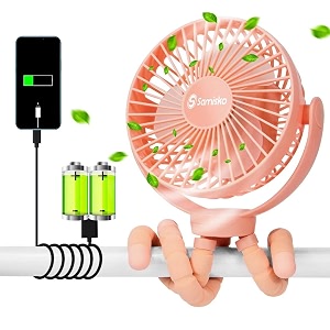 portable fan for baby stroller - used as power bank 50h 12000mah mini cooling small bed fan usb rechargeablebattery operated fan with flexible tripod fans clip on strollercar seatbikepink