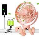 Portable Fan For Baby Stroller - Used as power bank ,50H 12000mAh Mini Cooling Small Bed Fan ,USB Rechargeable,Battery Operated Fan With Flexible Tripod, Fans Clip On Stroller/Car Seat/Bike(Pink)