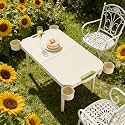 Portable Folding Camping Table with 4 Cup Holders, Lightweight Heat-Resistant PP Picnic Table for BBQ, Beach & Patio, Weather-Resistant Outdoor Cooking Desk with Carry Handle, White, Small/Compact