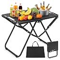 Portable Folding Camping Table, Carbon Steel Lightweight Outdoor Picnic Table with Carry Bag, Compact Foldable Travel Table for Camping, Beach, BBQ & Hiking Use (58×36×40 Cm)