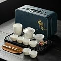 Portable Gongfu Tea Set with Color-Changing Tea Pet, 14-Piece Complete Tea Ceremony Kit for Home, Office, Travel & Camping, Porcelain Teapot, 6 Cups & Travel Bag, Ideal Gift (WHITE TEA SET)