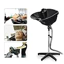 Portable Hair Washing Sink Height Adjustable Shampoo Basin with Drain Hose and Bucket Deep ABS Salon Barber Shampoo Bowl for Home Elderly Care Black(Black 3)