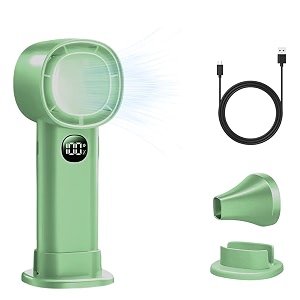 portable handheld fan 4000mah usb rechargeable mini fan 10000rpm speed1-100 adjustable turbo personal fan with digital display high speed cooling fan for travel office camping makeup green