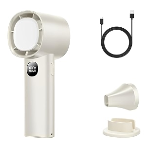 portable handheld fan 4000mah usb rechargeable mini fan 10000rpm speed1-100 adjustable turbo personal fan with digital display high speed cooling fan for travel office camping makeup white
