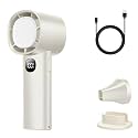 Portable Handheld Fan 4000mAh USB Rechargeable Mini Fan 10000RPM Speed(1-100) Adjustable Turbo Personal Fan with Digital Display High Speed Cooling Fan for Travel, Office, Camping, Makeup (White)