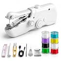 Portable Handheld Sewing Machine for Adults - Mini Hand Held Sewing Stitching Machine for Beginners - Small Electric Cordless for Quick Fabric Home Travel Clothes Pants DIY Fabric Denim (White)