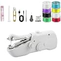 Portable Handheld Sewing Machine for Adults - Mini Hand Held Sewing Stitching Machine for Beginners - Small Cordless for Home Travel Clothes DIY Fabric (White)