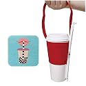 Portable Hands-Free Coffee & Boba Cup Carrier Strap & Straw Loop (Red)