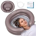 18-Inch Inflatable Shampoo Basin for Bedridden with Pillow, Brown
