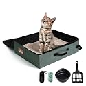 Portable Litter Box for Cats Kitten Foldable Travel Litter Box with Lid, Leak-Proof No Smell Easy to Carry, Clean and Store Easy for Car Travel, Hotle Stays and Road Trip 16x12x4.3 Inches