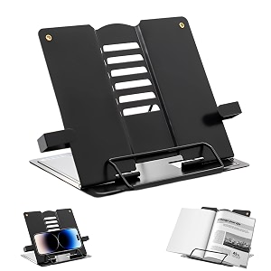 portable metal book stand multifunctional metal portable reading stand with 6 adjustable levels for kitchen and office black
