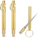 Portable Metal Toothpick Keychain, Gold Brass with Stainless Steel Tip, Multipurpose Food Pick Pack of 1