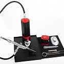 Portable mini airbrush kit with holder stable for both air brush pen and rechargeable airbrush compressor with replaceable battery for nail,barber,models,art,cake decorations etc.
