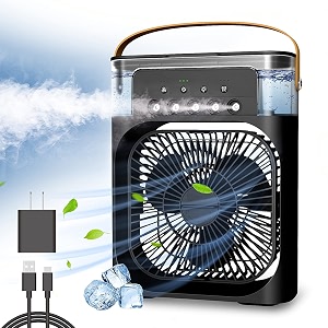 portable misting fan with 600ml water tank 3 fan speeds 5 spray modes 60-degree adjustment mini air cooling usb cable connector dark color zc1