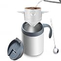 Portable Pour Over Coffee Maker Set with Insulated Mug, 16oz Stainless Steel Coffee Dripper, Reusable Filter for Travel and Office (White)