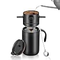 Portable Pour Over Coffee Maker Set with Insulated Mug, 16oz Stainless Steel Coffee Dripper, Reusable Filter for Travel and Office (Black)