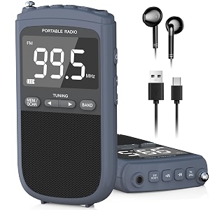 portable radio  am fm with rechargeable battery operated am fm radios with best reception and stereo sound built-in alarm clock and sleep timer lcd display preset stations for the elderly grey