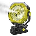 Portable Rechargeable Misting Fan with 12oz Mist, Battery Life Display, Remote, Timer, Light, 5 Speeds, 9-Inch, 10000mAh 60H Battery Powered Clip Fan for Stroller, Travel, Outdoor, Poweroutage