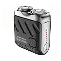Portable Rotary Dual Ring Electric Shaver | Men’s Travel Mini | Rechargeable Pocket Razor with Double Floating Magnetic Blade​(Black)