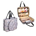 Portable Square Cross Stitch Starter Kits Bag Embroidery Project Bag Embroidery Tool Storage Tote Bag with Multifunctional Pockets, Bag Only (Flower Pattern)