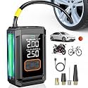 Portable Tire Inflator Air Compressor, 150 PSI Cordless Mini Bike Tire Pump Air Pump for Auto, Motorcycle, Bicycle, Balls with Pressure Gauge & LED Light