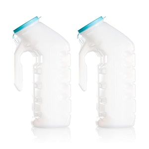 portable urinals for men with glow in the dark lid  32 oz bottle  2 pack-male urinal bottles with spill proof screw cap  durable and reliable  practical design  for camping travel people