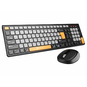 portronics key7 combo wireless keyboard amp mouse set with copilot ai 24 ghz usb receiver 10m range 12 shortcut keys adjustable dpi up to 1600 10m key life for pc laptop macgreyorange