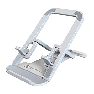 portronics modesk 100 desktop foldable mobile amp tablet holder with multiple viewing angles anti slip strips abs materialwhite