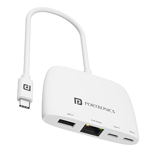 portronics mport 41 usb c hub 4-in-1 with ethernet 1000 mbps gigabit internet 2-ports type-c data usb 30 port multiport 101001000 mbps rj45 lan adapter for laptop pc mac amp desktop white