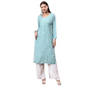 POSHAK CHIKAN STUDIO Womens Hand Embroidered Lucknowi
