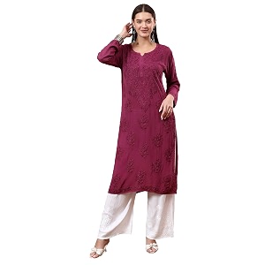 POSHAK CHIKAN STUDIO Womens Hand Embroidered Lucknowi